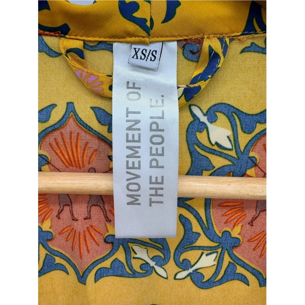 Movement of the People Yellow Heraldic Print Robe Duster XS/S Belted Pockets